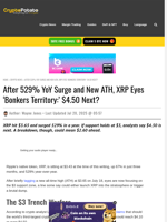 After 529% YoY Surge and New ATH, XRP Eyes 'Bonkers Territory:' $4.50 Next?