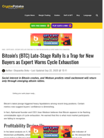 Bitcoin's (BTC) Late-Stage Rally Is a Trap for New Buyers as Expert Warns Cycle Exhaustion