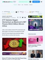ETF Markets Regain Momentum as Blackrock’s IBIT Powers $422 Million Bitcoin Inflow – Markets and Prices Bitcoin News