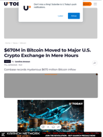 $670M in Bitcoin Moved to Major U.S. Crypto Exchange In Mere Hours