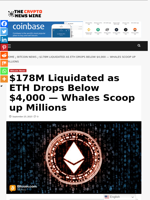$178M Liquidated as ETH Drops Below $4,000 — Whales Scoop up Millions - The Crypto News Wire