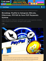 Breaking: PayPal to Integrate Bitcoin, Ethereum, PYUSD