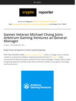 Games Veteran Michael Chang Joins Arbitrum Gaming Ventures as General Manager