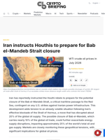 Iran instructs Houthis to prepare for Bab el-Mandeb Strait closure