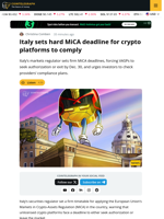 Italy Sets Firm MiCA Deadline for VASPs