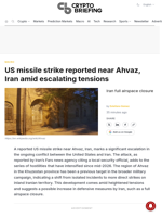 US missile strike reported near Ahvaz, Iran amid escalating tensions
