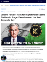 Jerome Powell’s Push for Digital Dollar Sparks Stablecoin Surge. Kaanch one of the Best Crypto to Buy