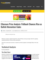 Ethereum Price Analysis: Pullback Chances Rise as Bullish Momentum Fades