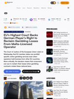 EU's Highest Court Backs German Player's Right to Reclaim Gambling Losses From Malta-Licensed Operator
