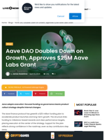Aave DAO Doubles Down on Growth, Approves $25M Aave Labs Grant | Live Bitcoin News