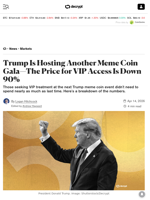Trump Is Hosting Another Meme Coin Gala—The Price for VIP Access Is Down 90% - Decrypt