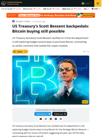 US Treasury Bessent Says Budget-Neutral Bitcoin Reserve Buys Still Possible