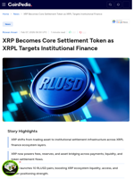 XRP Becomes Core Settlement Token as XRPL Targets Institutional Finance