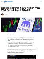 Kraken Secures $200 Million from Wall Street Giant Citadel
