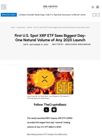 First U.S. Spot XRP ETF Sees Biggest Day-One Natural Volume of Any 2025 Launch