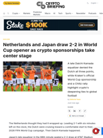 Netherlands and Japan draw 2-2 in World Cup opener as crypto sponsorships take center stage