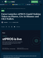 Faroo Launches stPROS Liquid Staking Token on Pharos, Live in Binance and OKX Wallets - Crypto Daily