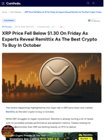 XRP Price Fell Below $1.30 On Friday As Experts Reveal Remittix As The Best Crypto To Buy In October
