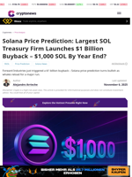 Solana Price Prediction: Largest SOL Treasury Firm Launches $1 Billion Buyback – $1,000 SOL By Year End?