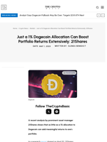 Just a 1% Dogecoin Allocation Can Boost Portfolio Returns Extensively: 21Shares