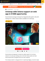 Uniswap Web App Now Supports Solana After Integrating Jupiter Ultra API.