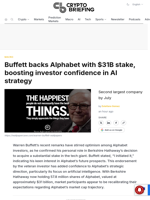 Buffett backs Alphabet with $31B stake, boosting investor confidence in AI strategy