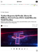 Tether Reports Q1 Profit Above $1 Billion, Down From 2024 Amid Bitcoin Yield Decline - Decrypt