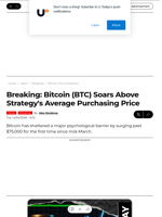 Breaking: Bitcoin (BTC) Soars Above Strategy's Average Purchasing Price - U.Today