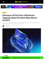 Ethereum (ETH) Price: Will Pectra Upgrade Spark the Next Rally Above $2,000? - CoinCentral