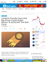 Cardano Founder Says One Big Driver Could Propel Bitcoin To $250,000 This Bull Cycle ⋆ ZyCrypto