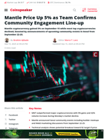 Mantle Price Up 5% as Team Confirms Community Engagement Line-up - Coinspeaker