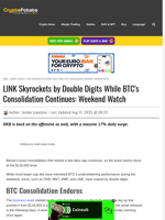 LINK Skyrockets by Double Digits While BTC's Consolidation Continues: Weekend Watch