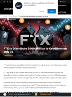 FTX to Distribute $900 Million to Creditors on July 31 | Live Bitcoin News