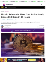 Bitcoin Rebounds After Iran Strike Shock, Erases $5K Drop in 24 Hours