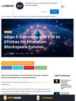 ether.fi Commits $3B ETH to ETHGas for Ethereum Blockspace Futures | Live Bitcoin News