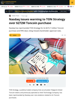 TON Strategy Reprimanded By Nasdaq Over Toncoin Deal