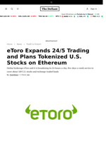 eToro Expands 24/5 Trading and Plans Tokenized U.S. Stocks on Ethereum - 