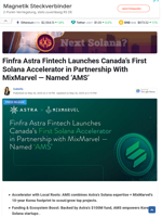 Finfra Astra Fintech Launches Canada’s First Solana Accelerator in Partnership With MixMarvel — Named ‘AMS’