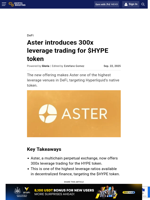 Aster introduces 300x leverage trading for $HYPE token