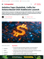 Solstice Taps Chainlink, Ceffu for Solana-Based USX Stablecoin Launch - Coinspeaker