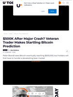 $500K After Major Crash? Veteran Trader Makes Startling Bitcoin Prediction - U.Today