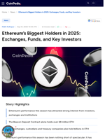 Ethereum’s Biggest Holders in 2025: Exchanges, Funds, and Key Investors