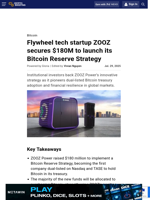 Flywheel tech startup ZOOZ secures $180M to launch its Bitcoin Reserve Strategy