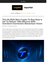 This $0.0035 Best Crypto To Buy Now is Set To Deliver 186x Returns With Standard Chartered’s Blockchain Vision