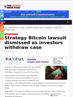 Strategy Bitcoin lawsuit dismissed as investors withdraw case - The Crypto News Wire