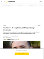Visa to operate an 'anchor validator' on Stripe’s Tempo blockchain 