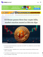 US House passes three key crypto bills; market reaction muted as Bitcoin dips - CoinJournal