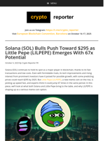 Solana (SOL) Bulls Push Toward $295 as Little Pepe (LILPEPE) Emerges With 67x Potential