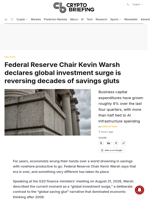 Federal Reserve Chair Kevin Warsh declares global investment surge is reversing decades of savings gluts