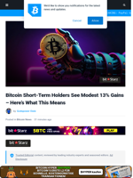 Bitcoin Short-Term Holders See Modest 13% Gains - Here’s What This Means | Bitcoinist.com
